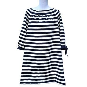 J. Crew Plus Size Dress XXL Navy Ivory Off Shoulder Cotton Muslin Bows